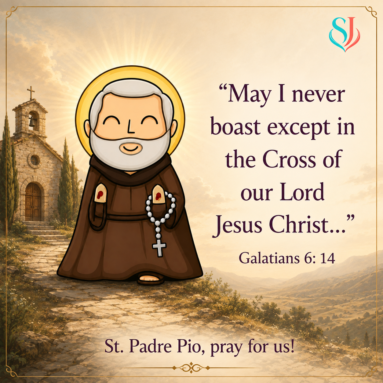 St. Padre Pio magnet artwork with Galatians 6:14 quote