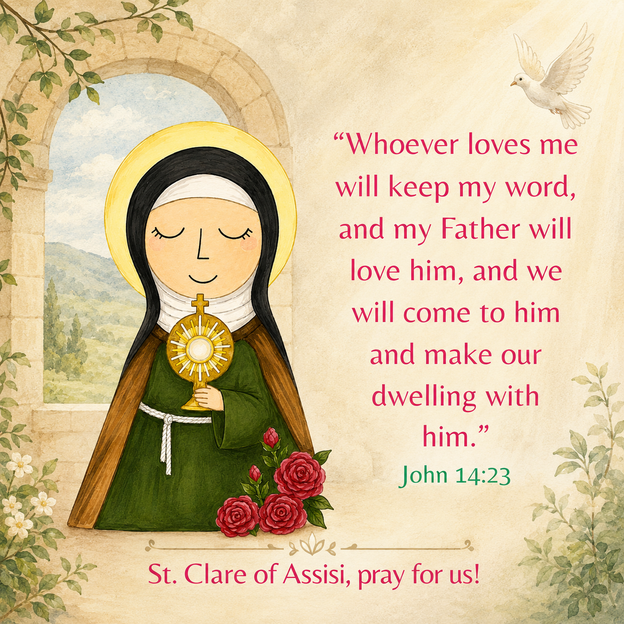 St. Clare of Assisi magnet artwork featuring John 14:23