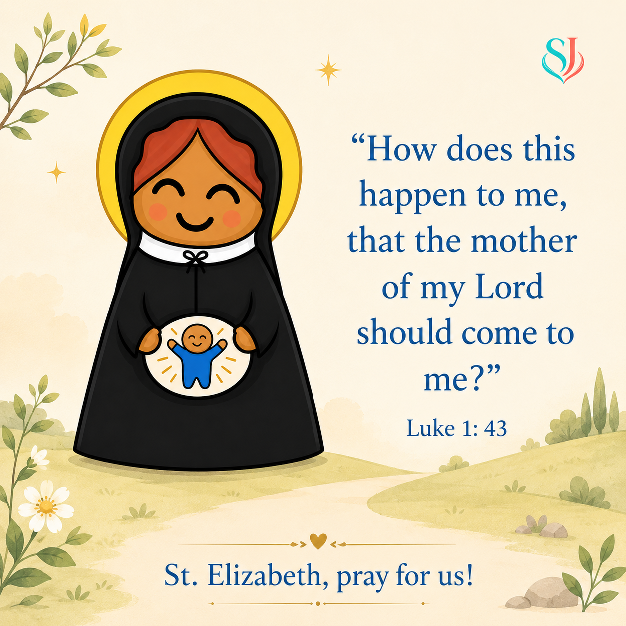 St. Elizabeth magnet artwork with Luke 1:43 quote