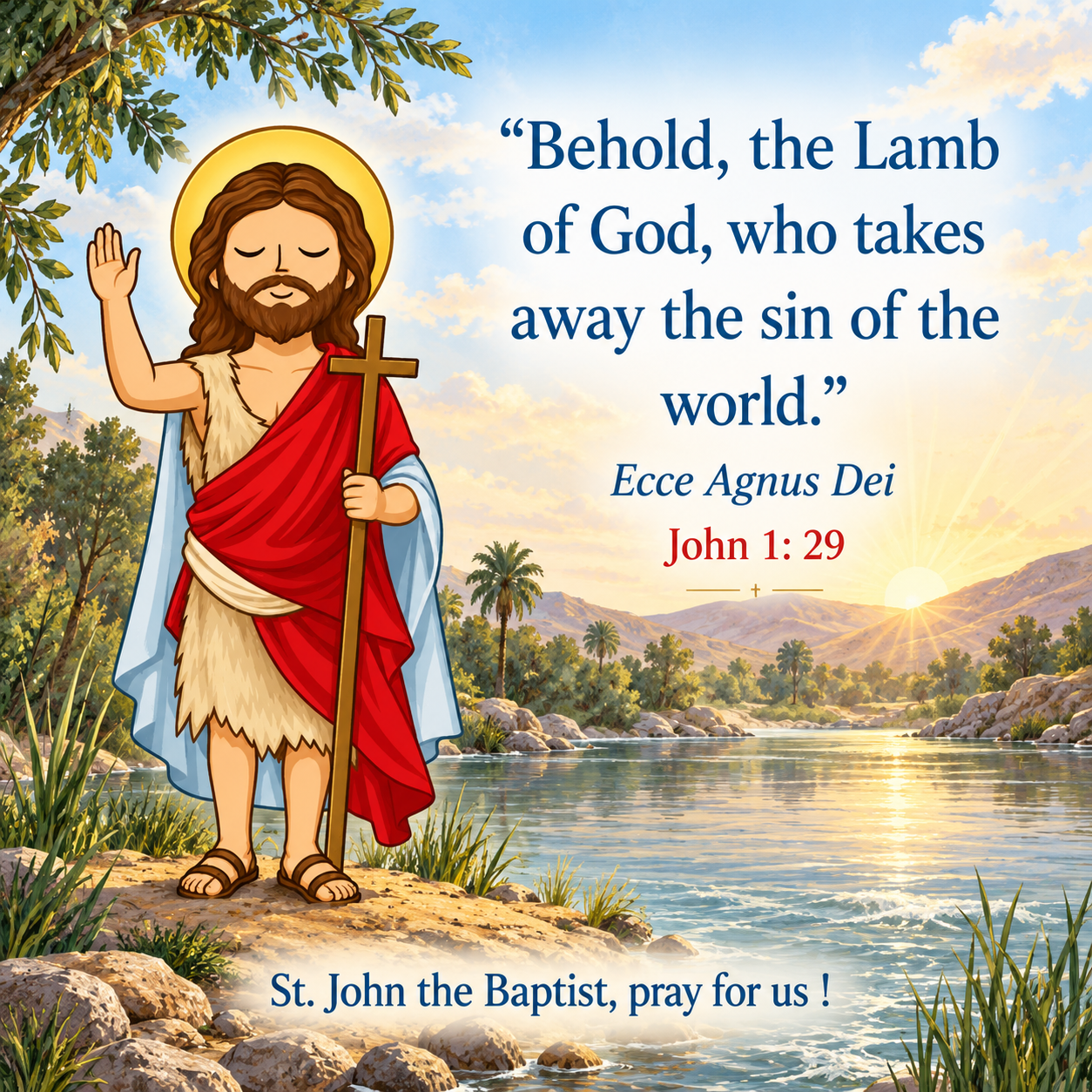 St. John the Baptist magnet artwork featuring John 1:29, Ecce Agnus Dei, and the prayer St. John the Baptist, pray for us!