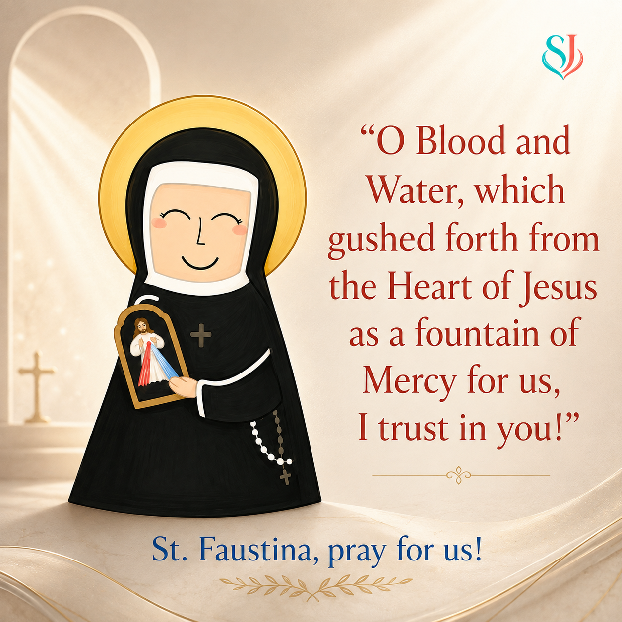 St. Faustina magnet artwork with the Divine Mercy chaplet prayer