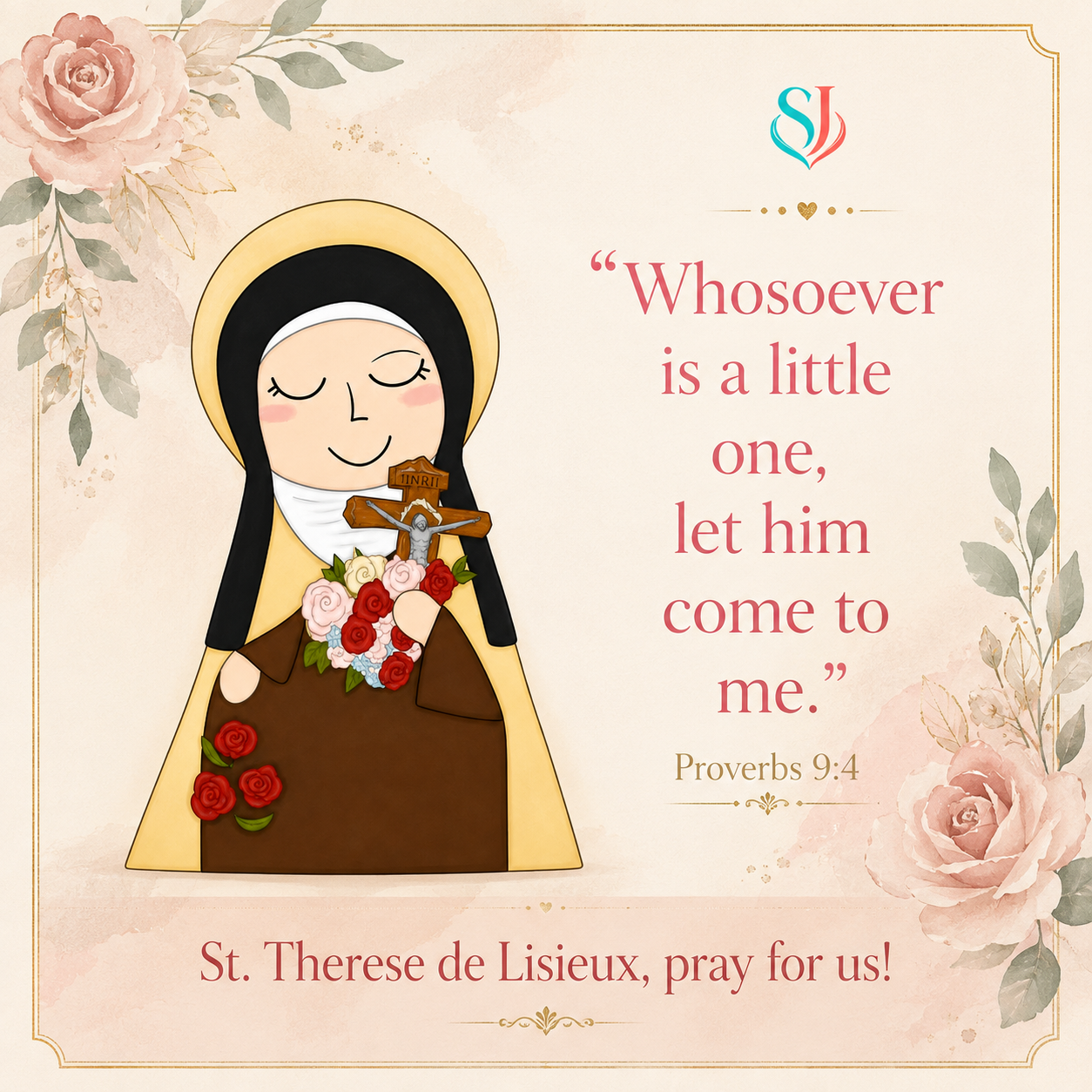 Illustrated St. Thérèse of Lisieux magnet artwork