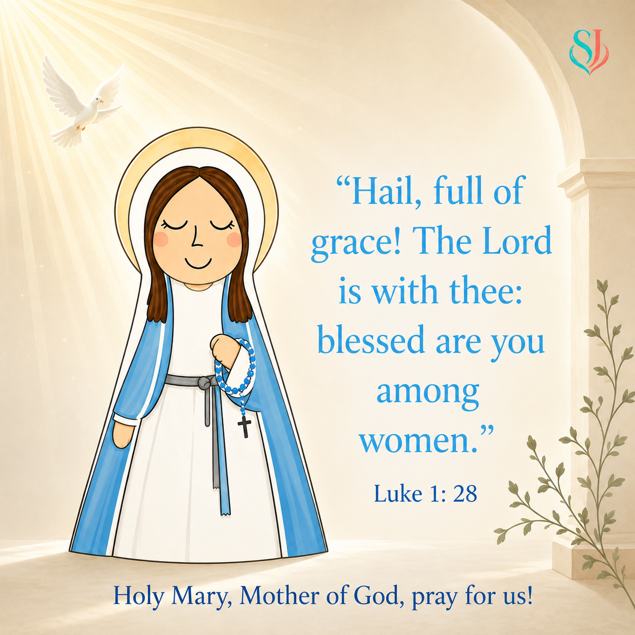 St Mary Mother of God magnet artwork with Luke 1:28 quote