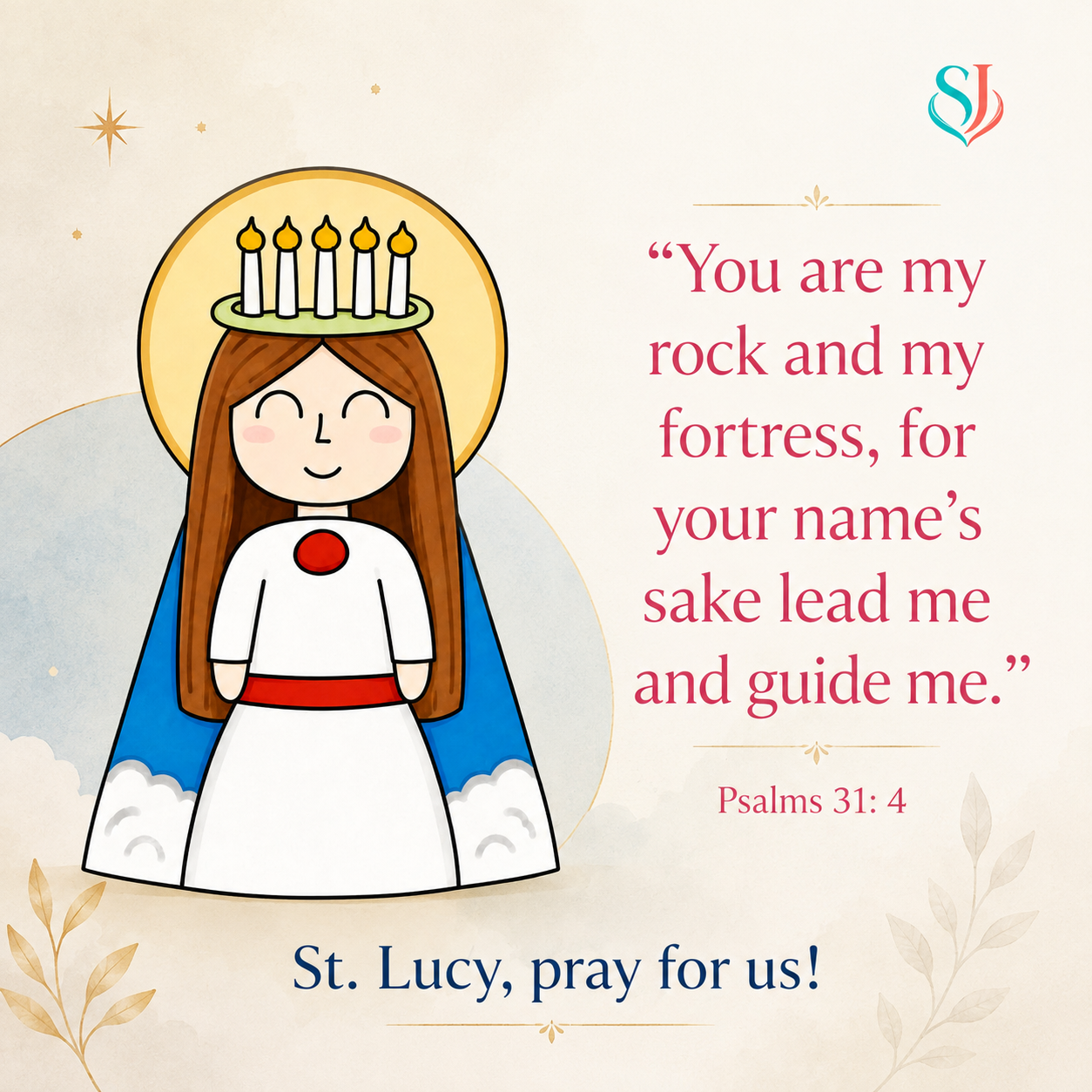 St. Lucy magnet artwork with Psalm 31:4 quote