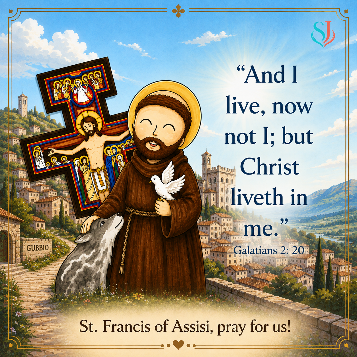 St. Francis of Assisi magnet artwork with Galatians 2:20 quote