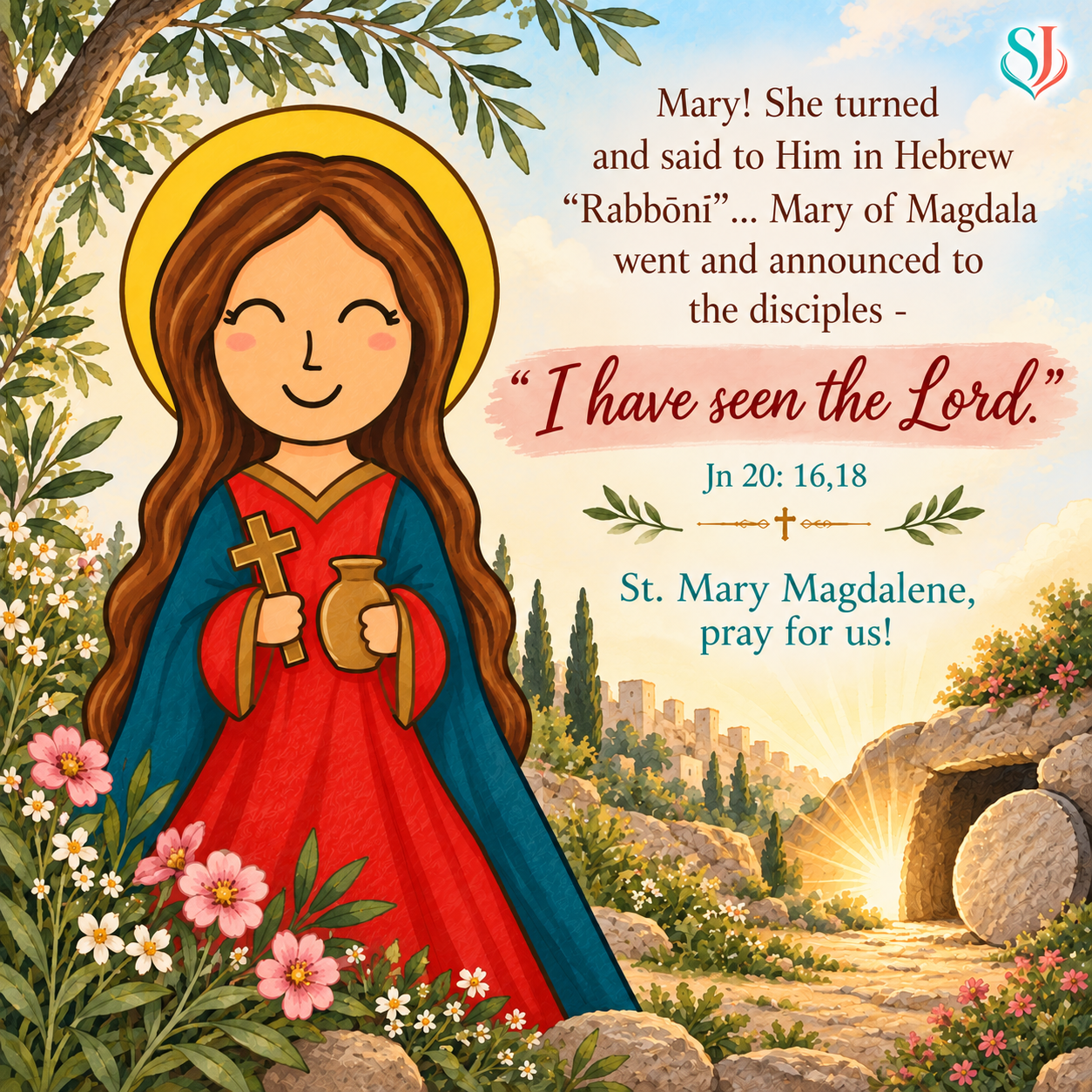 St. Mary Magdalene devotional magnet featuring John 20:18